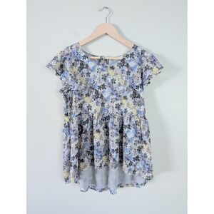 Lucky Brand Womens Boho Chic Floral‎ Short Sleeve Top Flowy Cottage Fits like S
